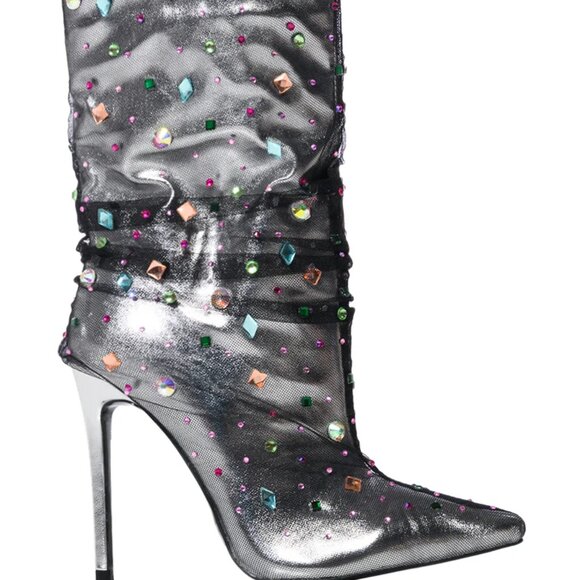NEW AZALEA WANG Liora Rhinestone Stiletto Booties black/silver  for women 261tn - Picture 1 of 10